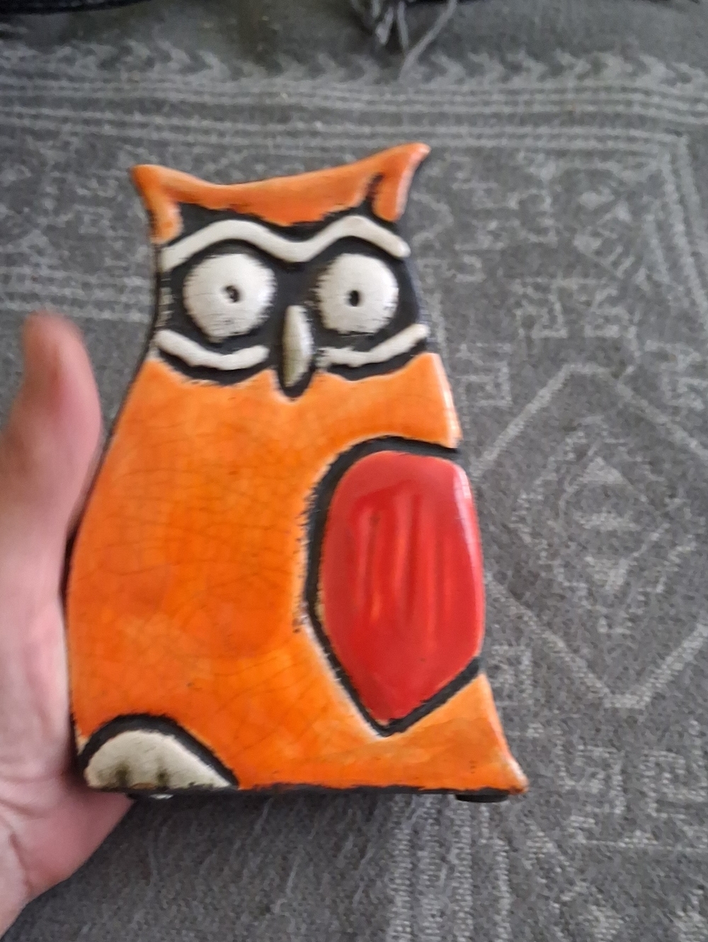Orange Owl Ceramic Accent - Orange and Red.